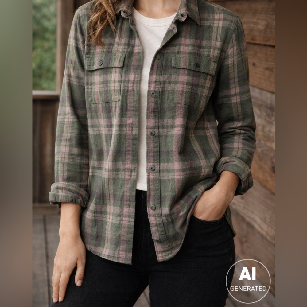 Women’s REI Green and Pink Plaid Button Down Shirt (size xs)